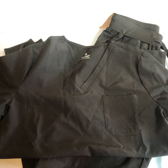 NEW Cozy Fit Womens Black SMALL Slim Fit Scrubs Set with Top & Jogger Pants #MS - Picture 2 of 9